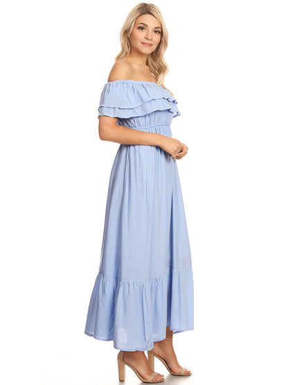 Grecian Ruffle Stretch Maxi Dress