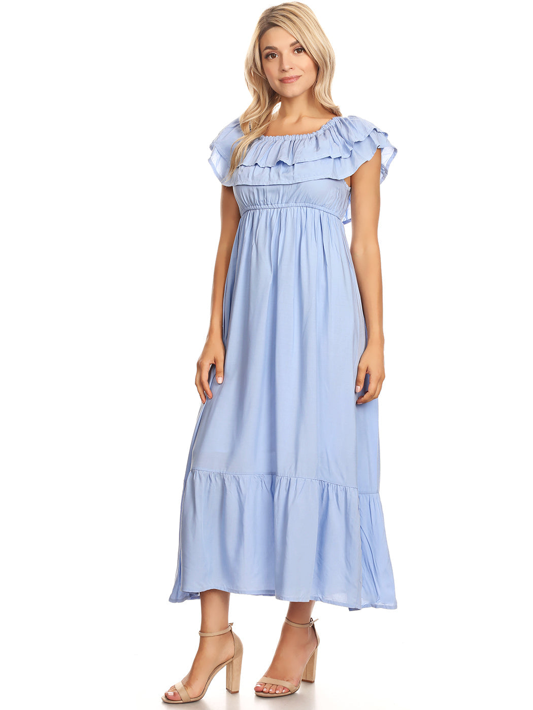 Grecian Ruffle Stretch Maxi Dress