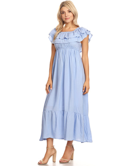Grecian Ruffle Stretch Maxi Dress