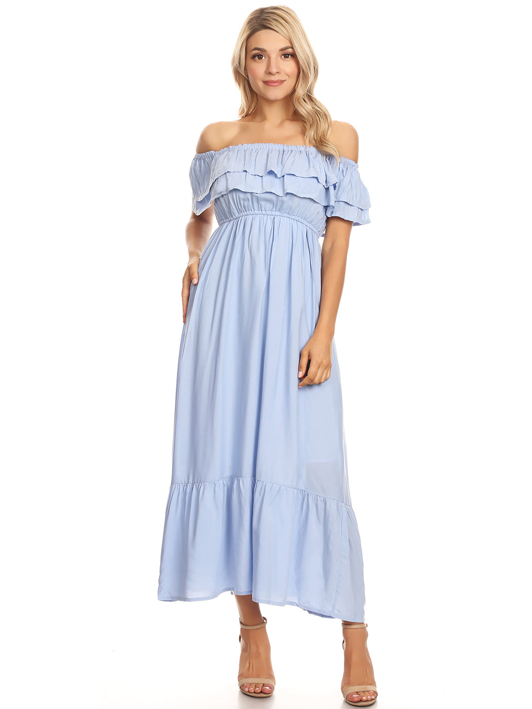 Grecian Ruffle Stretch Maxi Dress