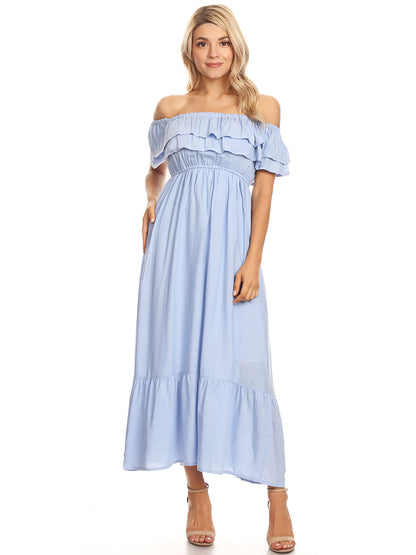 Grecian Ruffle Stretch Maxi Dress