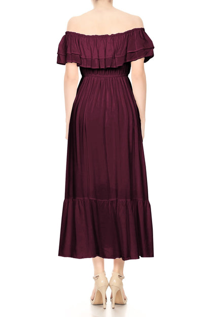 Grecian Ruffle Stretch Maxi Dress