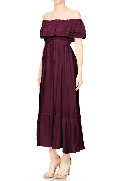Grecian Ruffle Stretch Maxi Dress