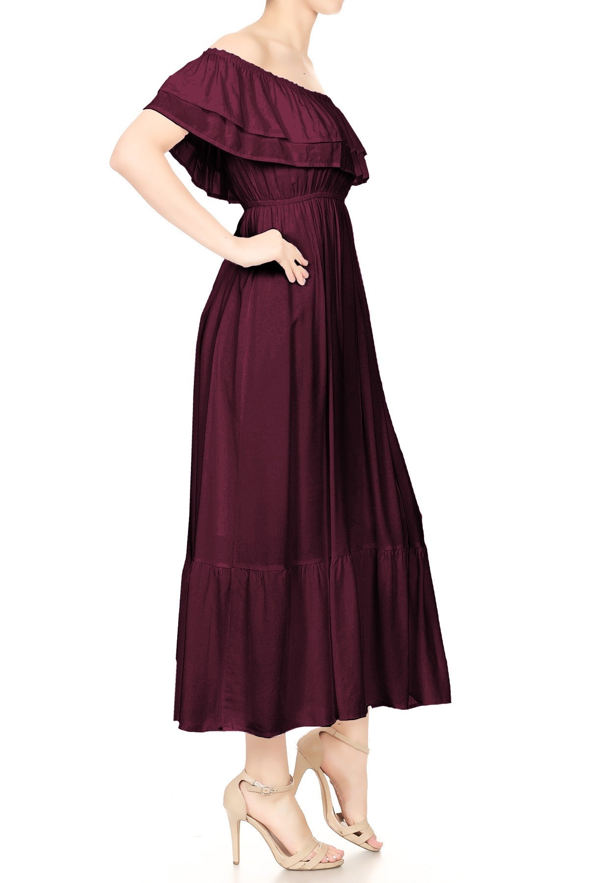 Grecian Ruffle Stretch Maxi Dress