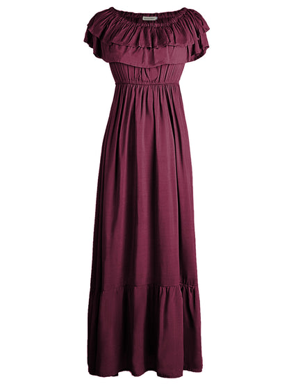 Grecian Ruffle Stretch Maxi Dress