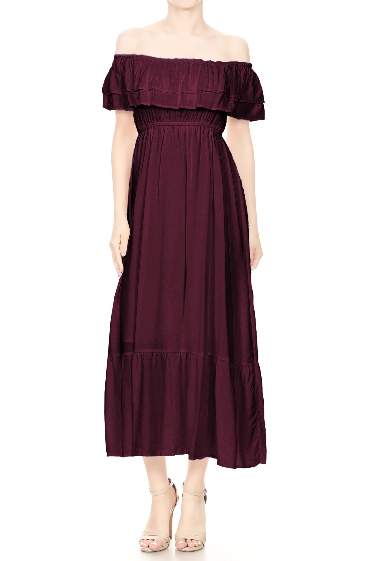 Grecian Ruffle Stretch Maxi Dress