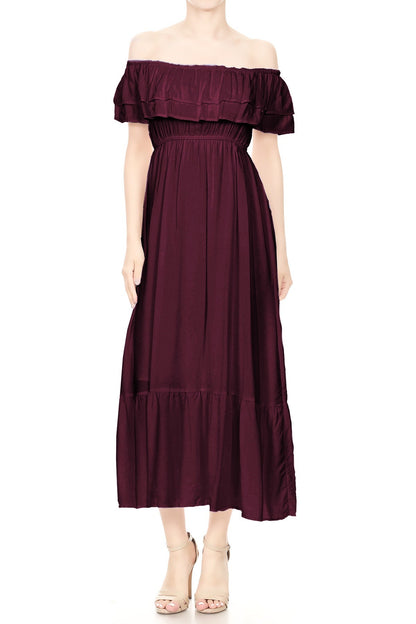Grecian Ruffle Stretch Maxi Dress