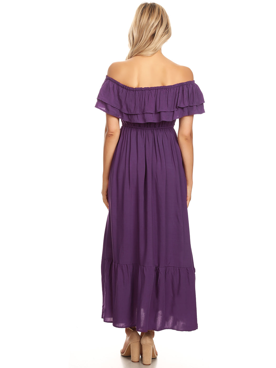 Grecian Ruffle Stretch Maxi Dress