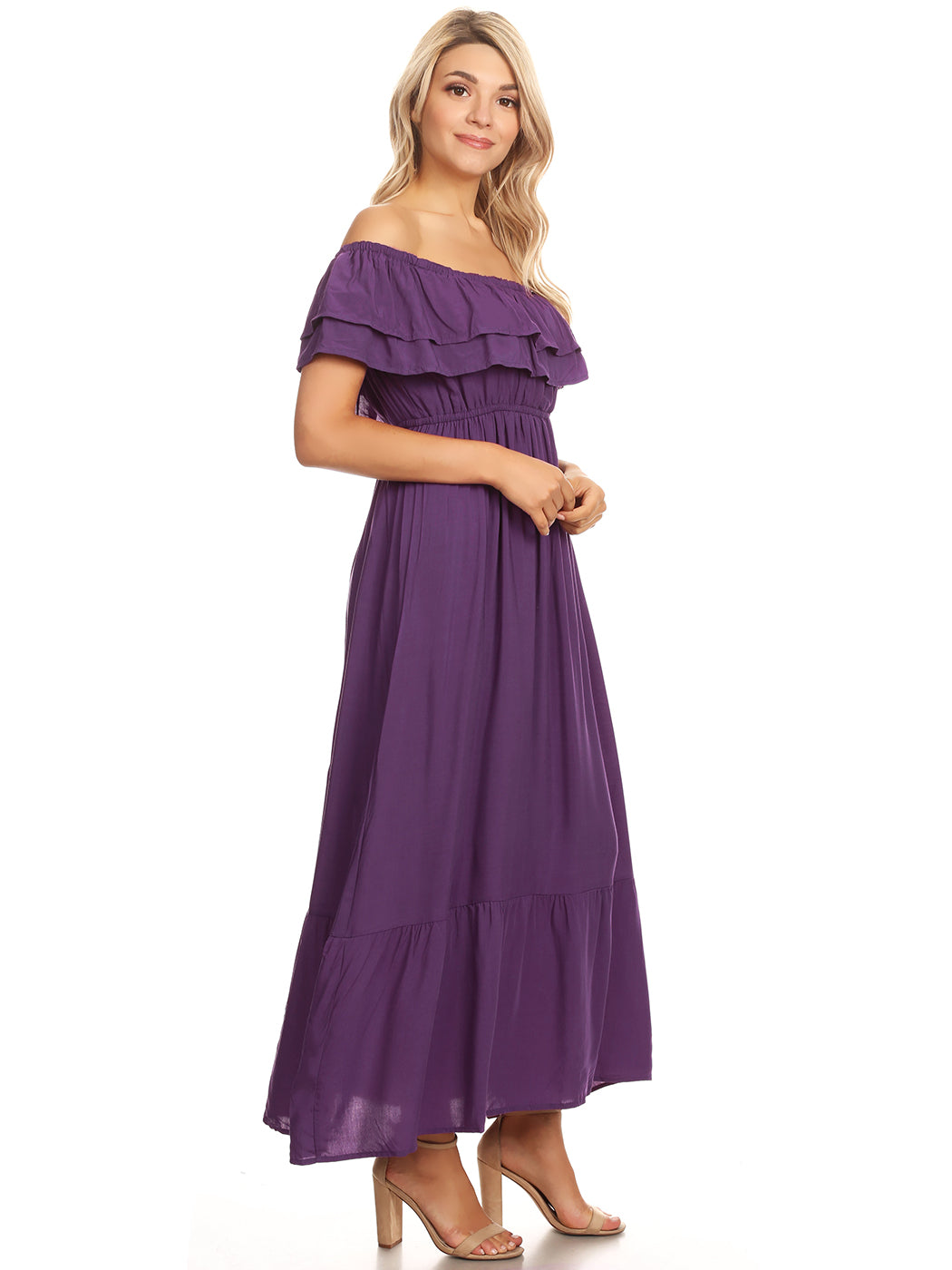 Grecian Ruffle Stretch Maxi Dress