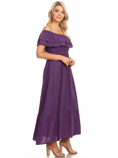 Grecian Ruffle Stretch Maxi Dress