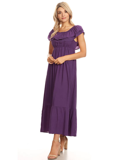 Grecian Ruffle Stretch Maxi Dress