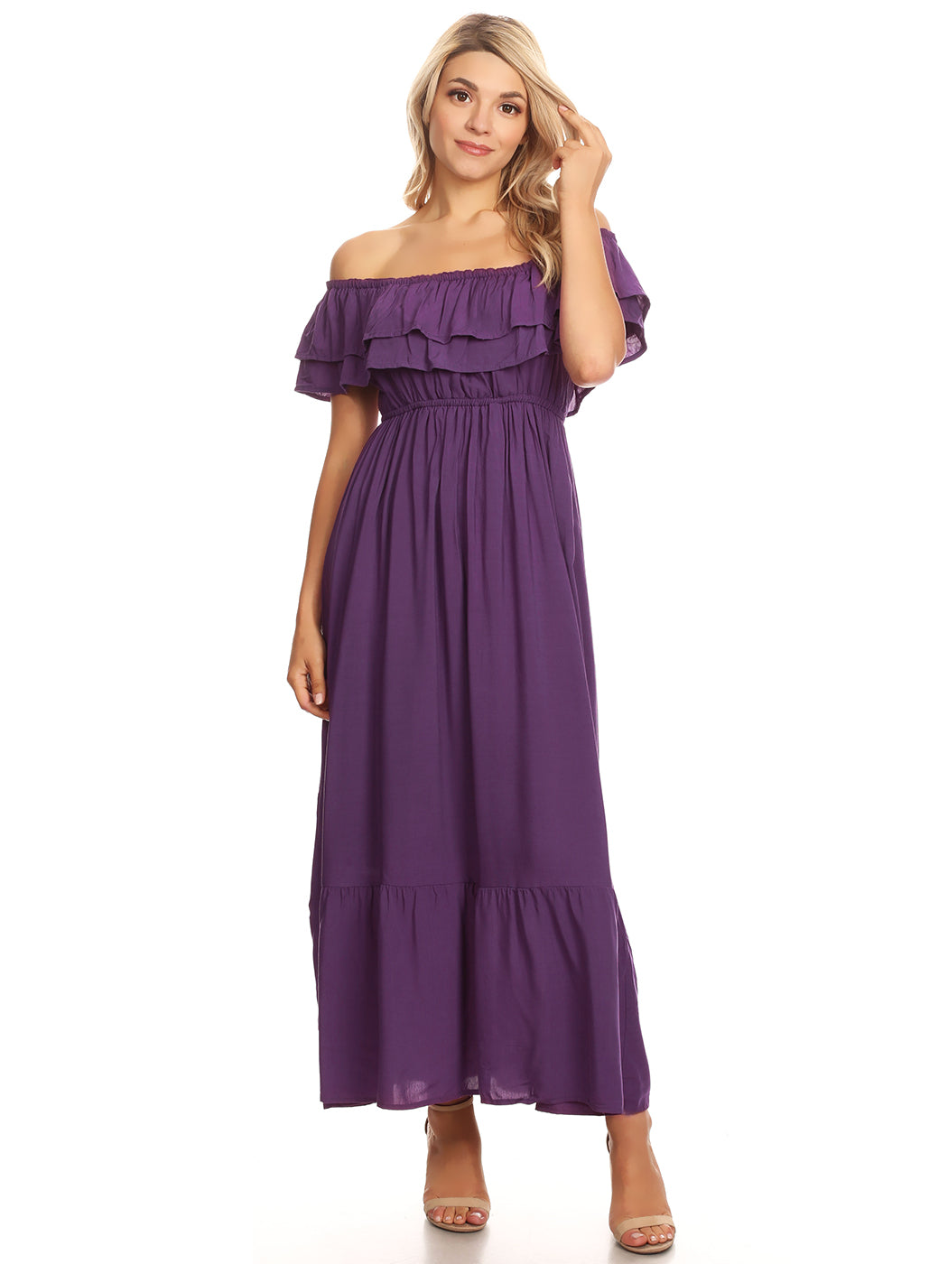 Grecian Ruffle Stretch Maxi Dress