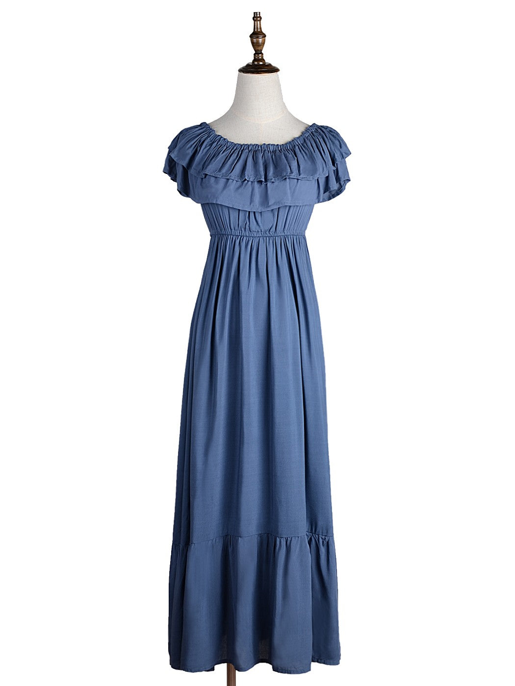 Grecian Ruffle Stretch Maxi Dress