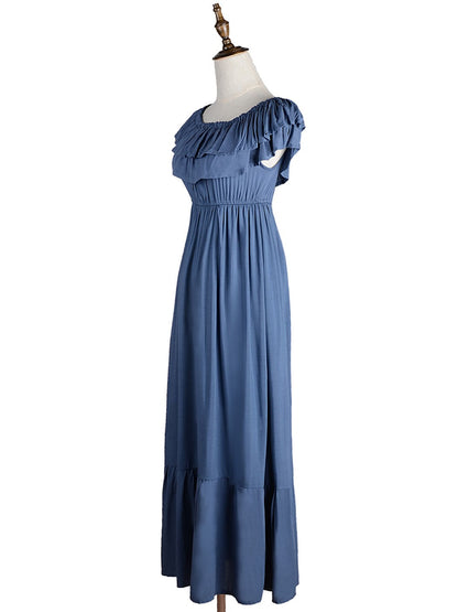Grecian Ruffle Stretch Maxi Dress