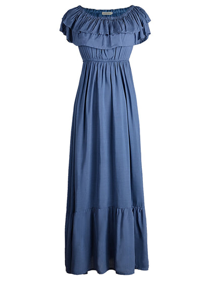 Grecian Ruffle Stretch Maxi Dress