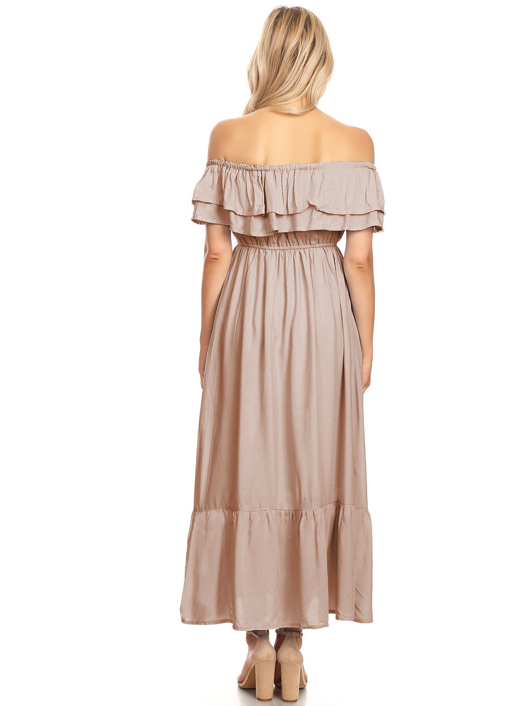 Grecian Ruffle Stretch Maxi Dress