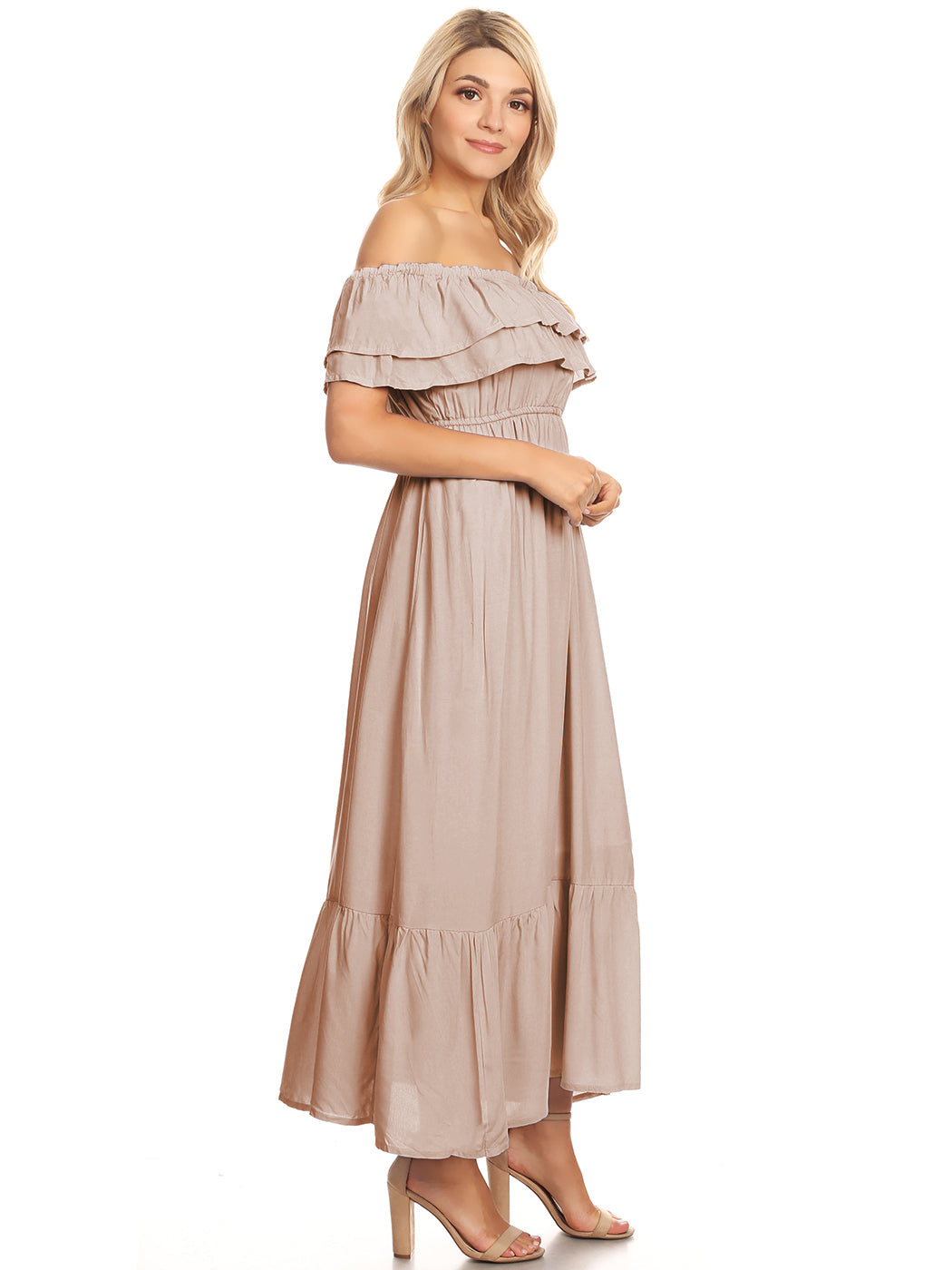 Grecian Ruffle Stretch Maxi Dress