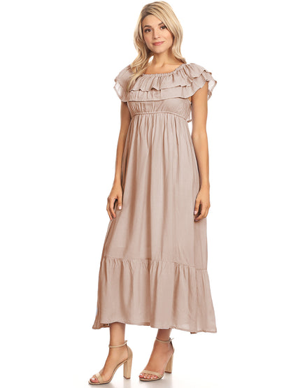 Grecian Ruffle Stretch Maxi Dress