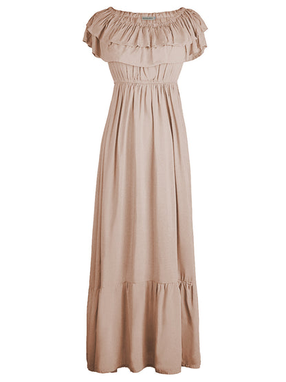Grecian Ruffle Stretch Maxi Dress