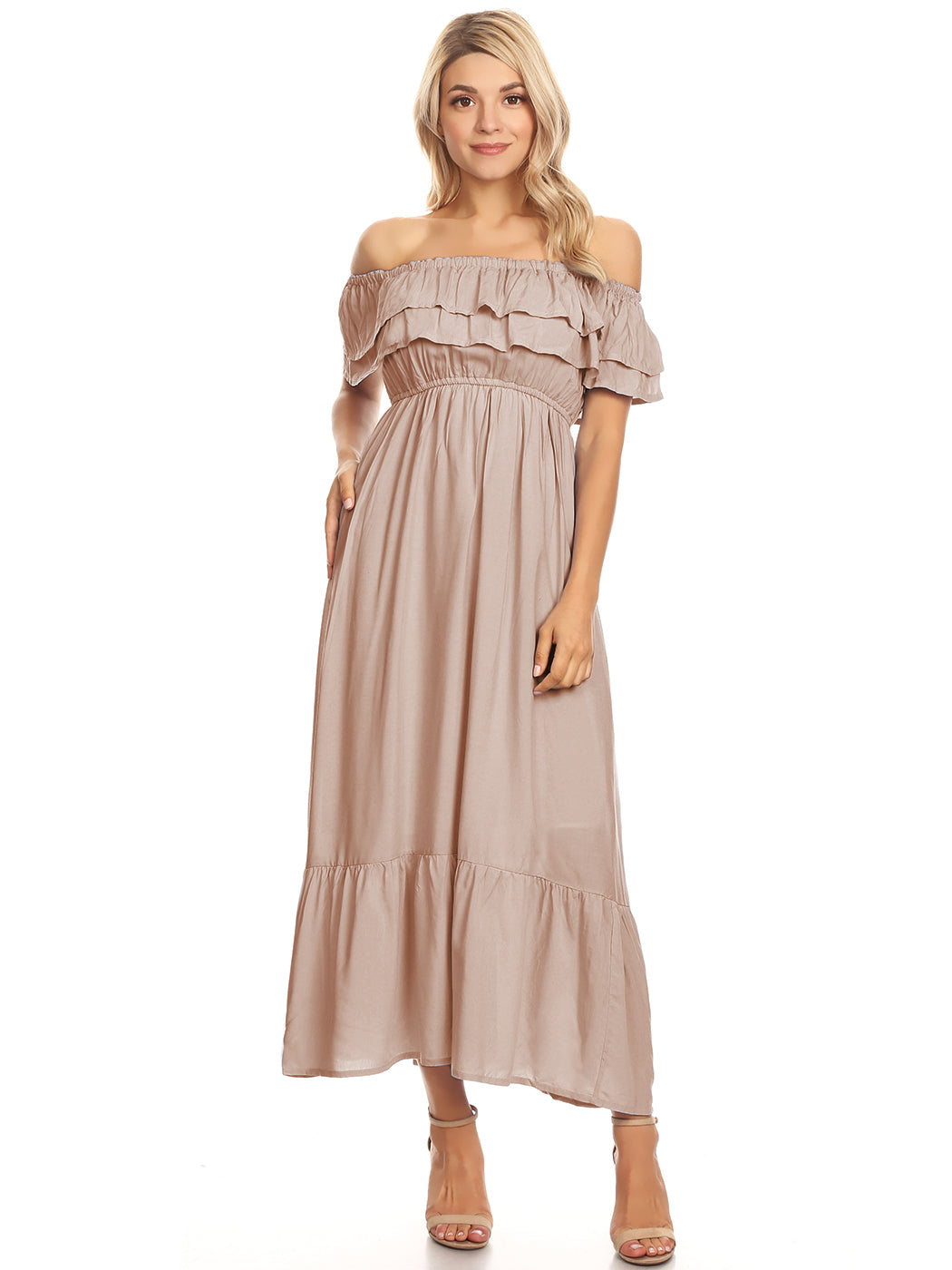 Grecian Ruffle Stretch Maxi Dress