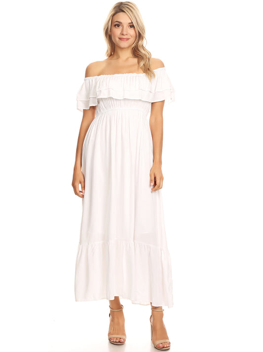 Grecian Ruffle Stretch Maxi Dress