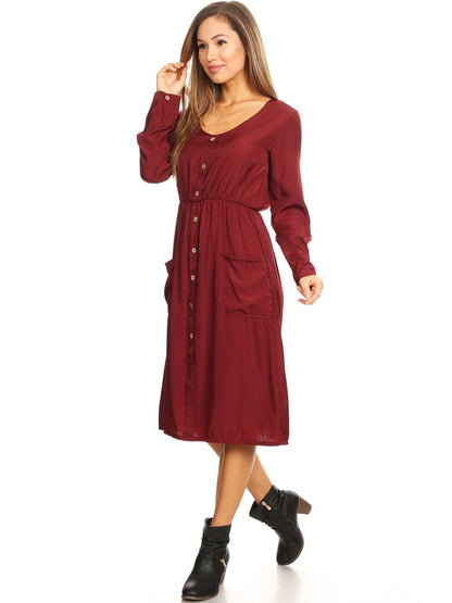 Long-Sleeve Button Down Dress