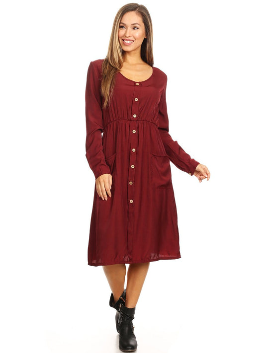 Long-Sleeve Button Down Dress