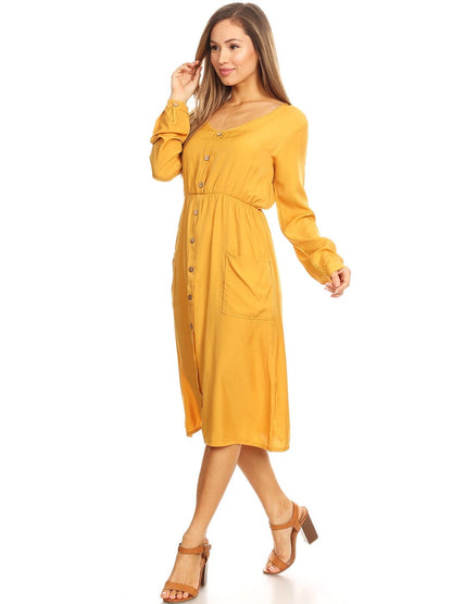 Long-Sleeve Button Down Dress