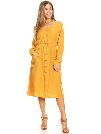 Long-Sleeve Button Down Dress