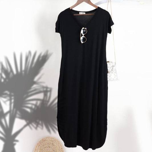 V Short Sleeve Maxi Lounge Dress