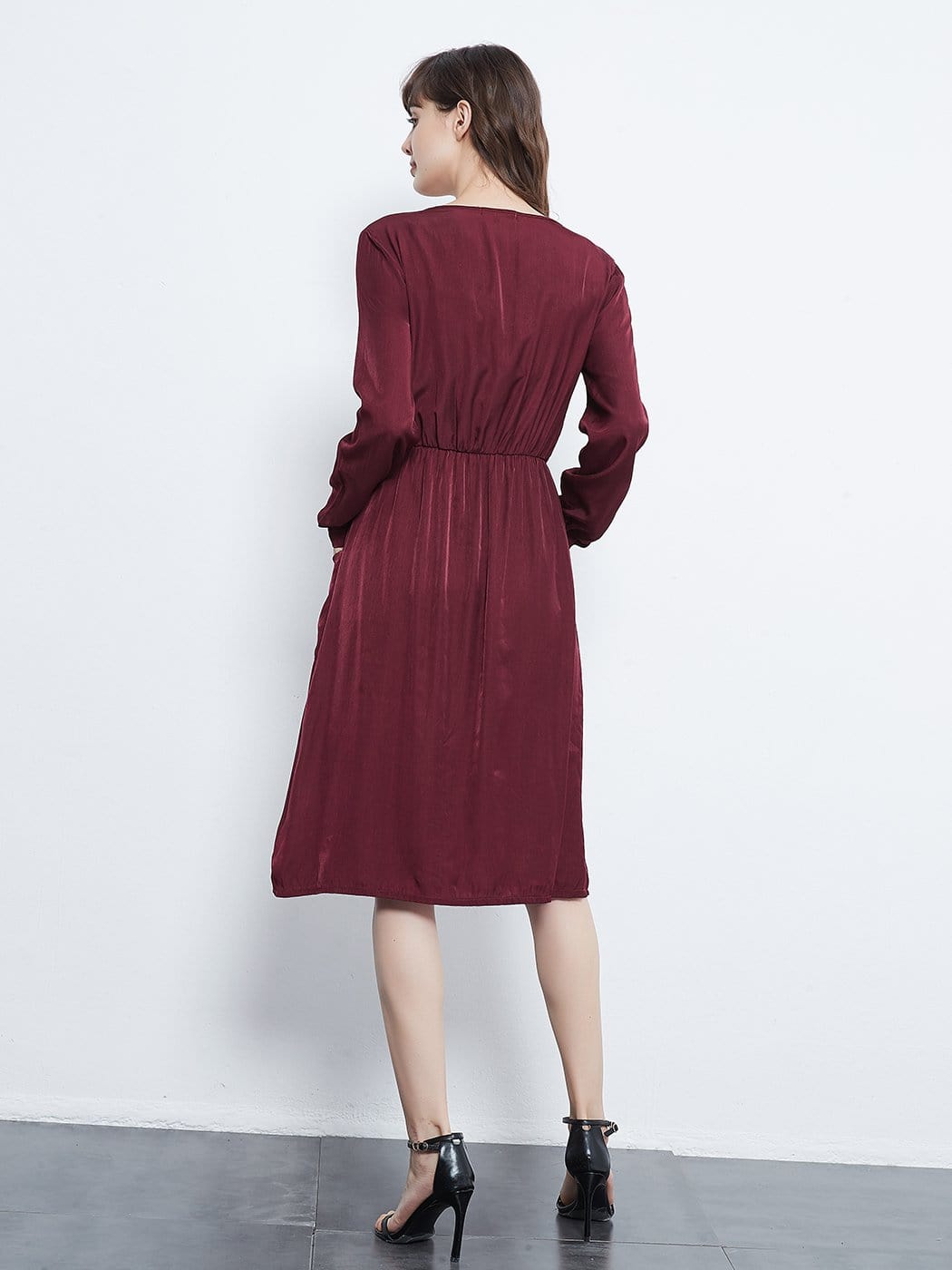 Sleeve Round Neck Button Dress With Pockets