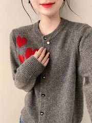 Love Print Vintage Sweet Cardigan Gray / One Size Cardigan-241208