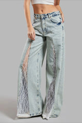Low-Rise Y2K Lace Panel Flare Leg Jeans