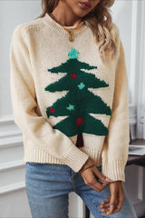 Christmas Cozy Color Block Xmas Tree Print Sweater