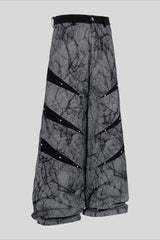 Crackle Print Tape Panel Wide Leg Jeans
