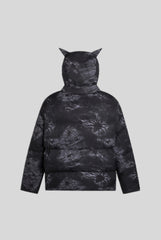 Spider Print Cat Ear Mask Hood Puffer Jacket