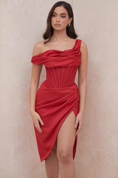 One Shoulder Asymmetric Slit Party Dress