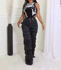 Striped Medieval High Waist Zipper Pant