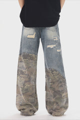 Camo Panel Distressed Micro Flare Jeans