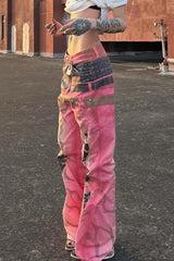 Pink Graphic Double Waist Flared Jeans