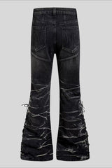 Cracked Wash Flared Streetwear Denim Jeans