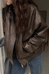 Retro Zipper PU Leather Motorcycle Jacket