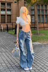 Street Style Ripped Loose Fit Wide-Leg Jeans