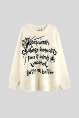 Fuzzy Typography Relaxed Crew Neck Sweater