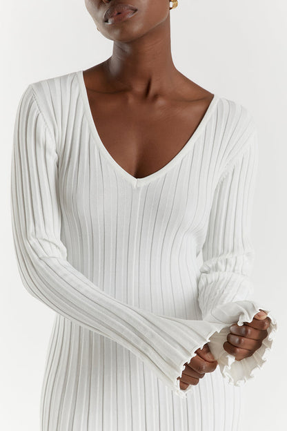 V-Neck Sleeved Knit Dress