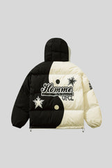 Skeleton Patch Color Block Puffer Jacket