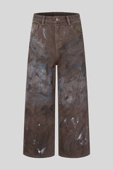 Dirty Wash Paint Splatter Wide Leg Jeans