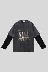 Washed Blurred Portrait Layered Long Sleeve T-Shirt