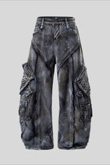 Paint Splatter Multi Pocket Barrel Leg Jeans