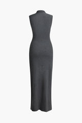 Wrap Slit Mock Charming Neck Sleeveless Maxi Dress